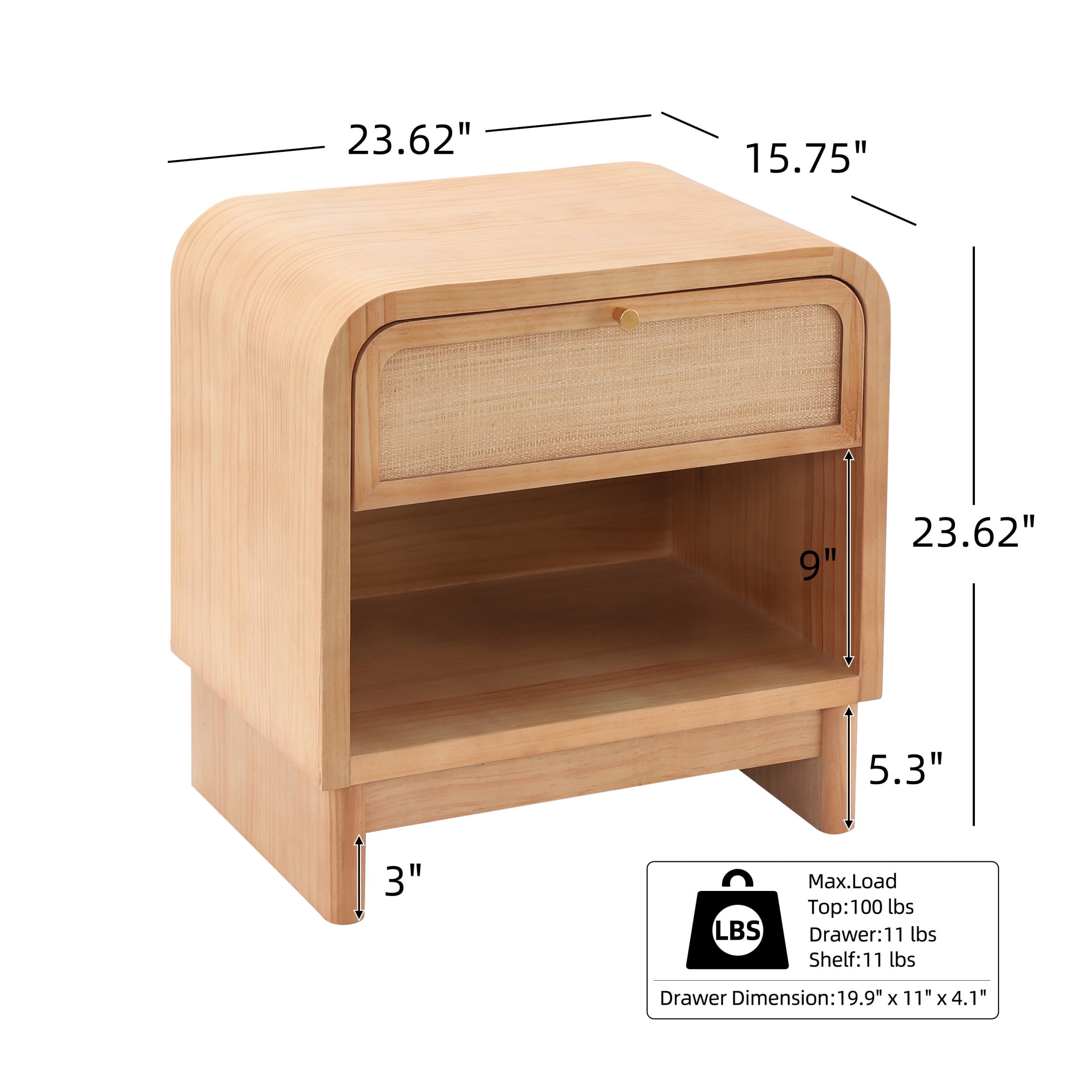 Christopher Knight Home 23.6" Boho Rattan Nightstand, Bedside Table with Drawer & Open Shelf, Natural