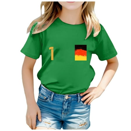

Girls Graphic Tees 2024 European Cup Team Printed Short Sleeve Round Neck Girl T-Shirts for Kids