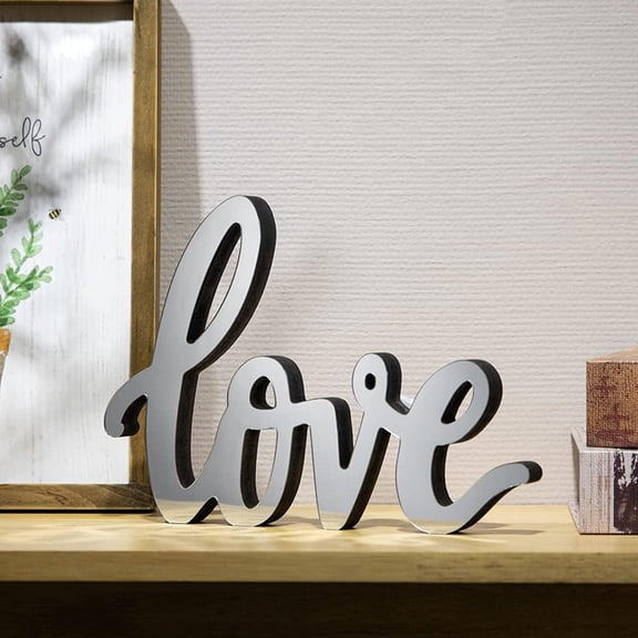 FRCOLOR Silver Acrylic Love Desk Sign Decor with Simple Artistic Design for Decor