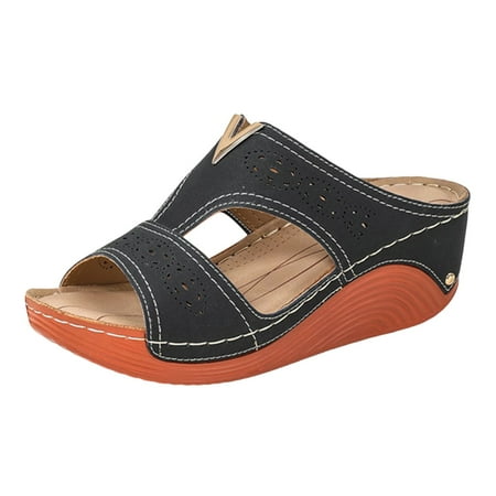 OJSFQUFP Sandals Womens Ladies Shoes Wedge Platform Slippers Fashion Comfortable Outdoor Beach Slippers Soft Sole Outdoor Beach Shoes Ladies Slippers Black 40