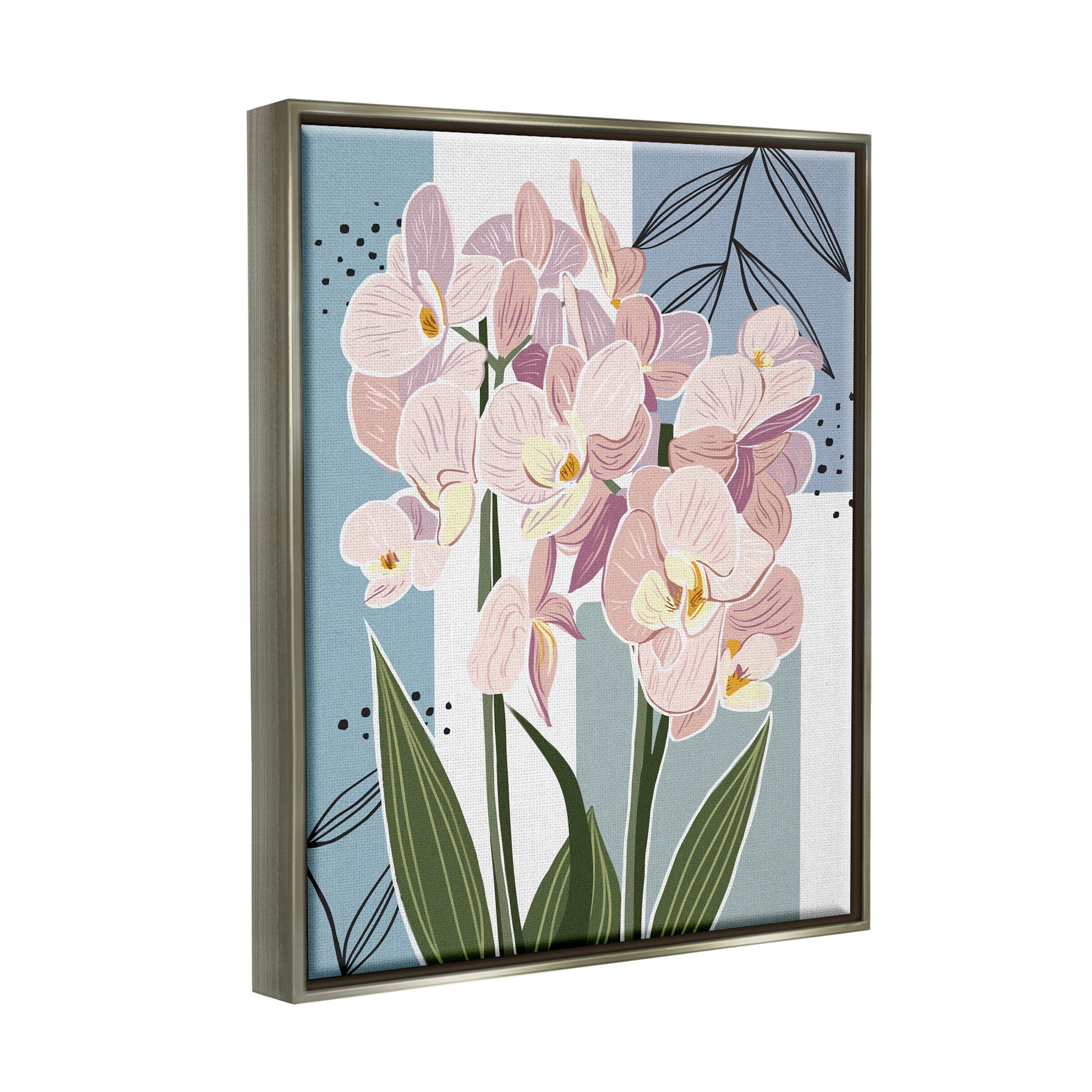 Modern Orchid Square Shapes Botanical & Floral Graphic Art Luster Gray Framed Art Print Wall Art