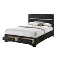 thumbnail image 3 of Benjara Regi Queen Bed- 2 Storage Drawers- Silver Striped Headboard- Black Wood, 3 of 6