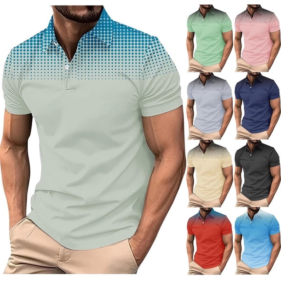Mens Golf Shirt Quick Dry Athletic Mesh Polo Shirts Moisture Wicking Performance 3D Polka Dot Print Short Sleeve Sky Blue