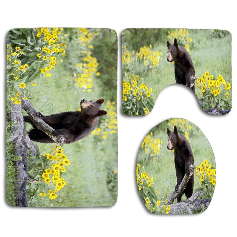 CHAPLLE Black Bear 3 Piece Bathroom Rugs Set Bath Rug Contour Mat and Toilet Lid Cover Walmart
