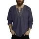 thumbnail image 2 of pstuiky Camisas casuales de manga larga para hombre, Camisa de lino holgada de manga larga con cordón y cuello en V para hombre, color liso camisetas de hombre l, 2 of 5
