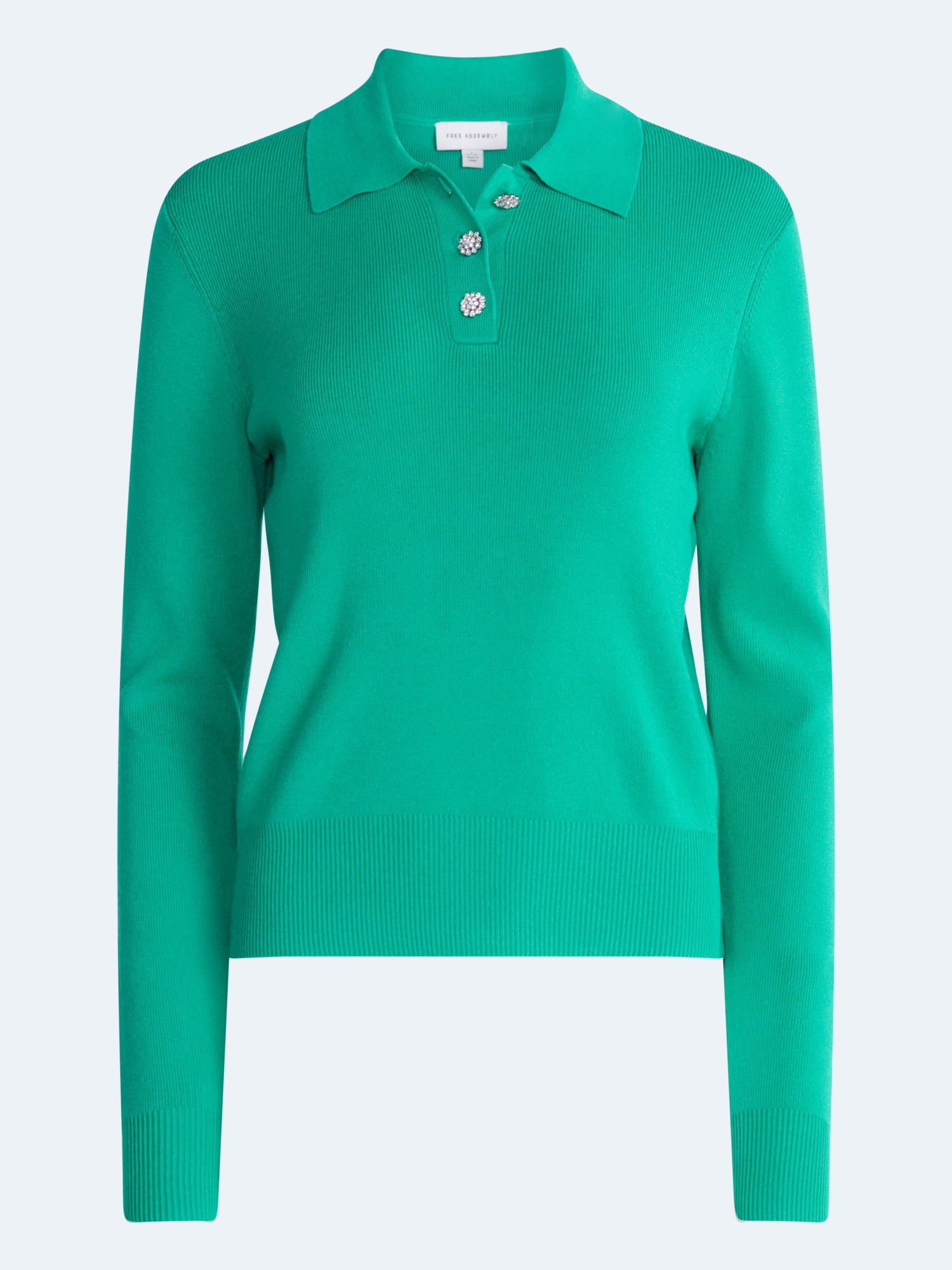 Free Assembly Women's and Women's Plus Polo Sweater with Long Sleeves, Lightweight, Sizes XS-4X