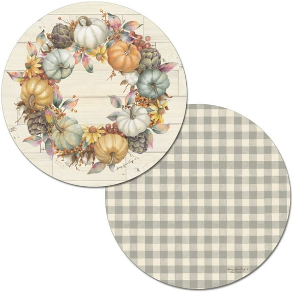 Wipe-Clean Reversible Round Shaped Placemats, Pumpkin Time, Set of 2, Made in The USA