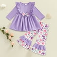 thumbnail image 2 of Zanarzt Toddler Baby Girl Outfits Toddler Girl Cute Long Sleeve Top Flower Flared Pants Casual Two Piece Set Purple,18-24 Months, 2 of 3