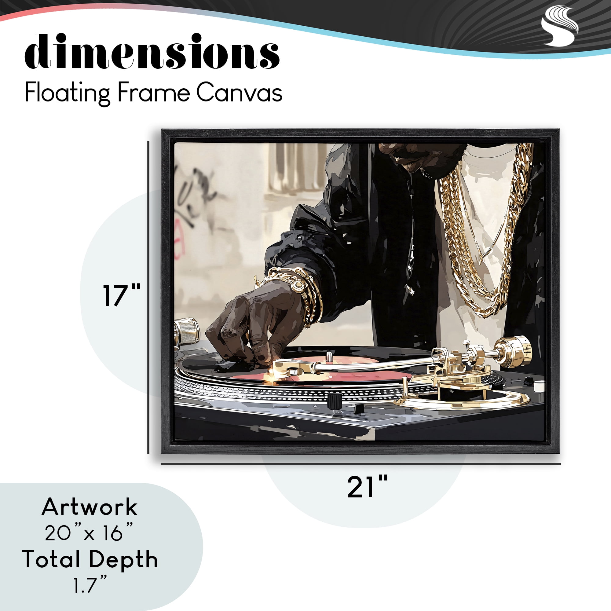 Stupell Industries Golden Touch on DJ's Turntable Black Framed Floater Canvas Wall Art, design by Franklyn Gregory