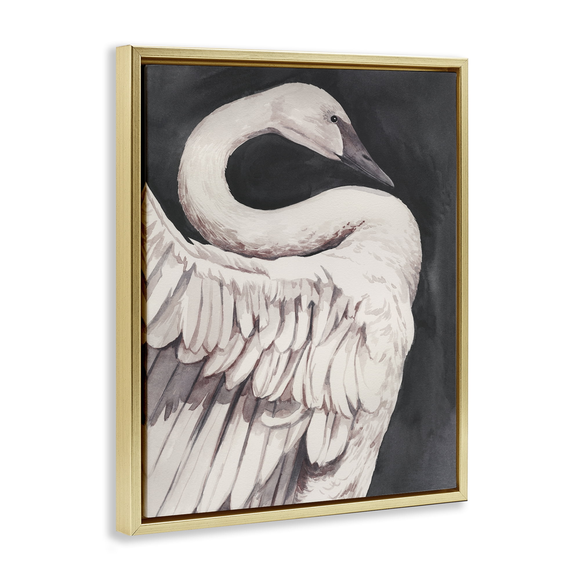 Stupell Industries Swan Portrait on Grey Animals Painting Gold Floater Framed Canvas Art Print Wall Art, 17 x 21