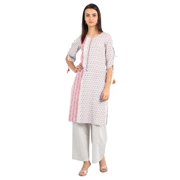 White Round Neck Printed Kurta-Medium