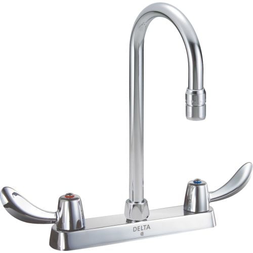 Delta 26C3942 Commercial Ceramic Disc Kitchen Faucet with Gooseneck Spout and Vandal Resistant