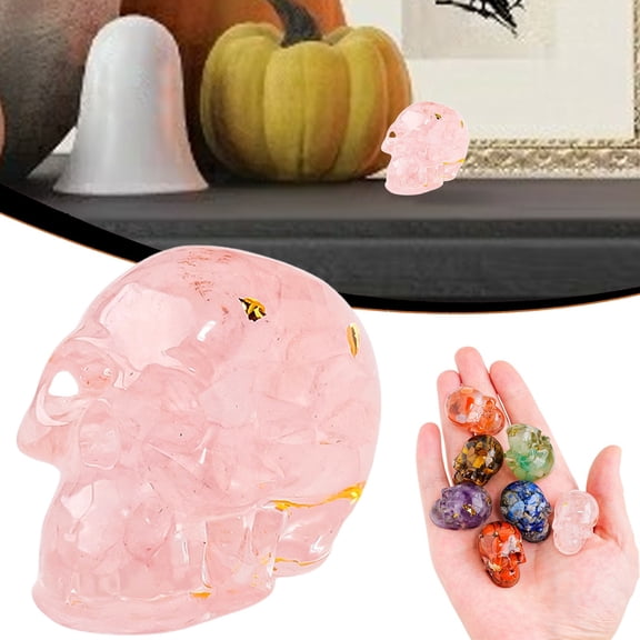 Crystal Human Skull Head Statues Resin Crafts Halloween Decor Glass Skull Figurines Sculpture for Home Office Table Decor Gift, Colorful,0.78x0.78x1.18 In