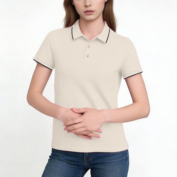 GUACER Short Sleeve Tops for Women Slim Fit Textured Knit Fabric Contrast Trim Collar Cuffs Casual Daily Shirts