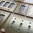 thumbnail image 5 of Rio Salto Laurel Collection Duplex Brushed Brass Gold Metal Outlet Cover Light Switch Plate Wall Plates Duplex Midsize 5" X 3.13" 4 Pack Heavy-Gauge Decorative Luxury Premium Wall Plate, 5 of 9