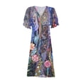 thumbnail image 4 of QIPOPIQ Robes pour Femmes Taille Empire à Volants Manches Courtes Robe d'Été Imprimé Floral Ourlet Irrégulier Robe Col en V Boutons Offres 2023, 4 of 5