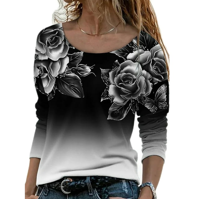 LUXUR T-shirt Col Rond Femme Chic Quotidien Noir 4TG