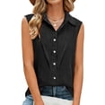 thumbnail image 4 of BRGZLK Women Linen Shirts Summer Turn Down Collar Solid Color Lightweight Loose Breathable Sleeveless Camisole Basic Tank Top for Going Out Black 4XL, 4 of 5