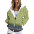 thumbnail image 3 of Floral Zip-Up Hoodie for Women, Long Sleeve Oversized Sweatshirt Jacket - Casual Loose Fit Lightweight Outerwear with Pockets Dark Green S, 3 of 5