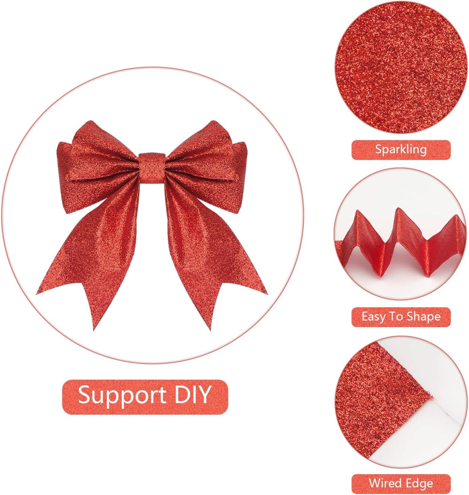 Red Glitter Wired Ribbon,Bexikou 2 Rolls Christmas Ribbon for Wreath, ChritmasTree Decoration, Gift Wrapping,Crafts, Wreaths, Bows, Garlands,2.55 Inch x 20 Yards