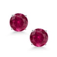 thumbnail image 2 of Gem Stone King 14K White Gold Red Created Ruby Stud Earrings for Women Men (2.00 Cttw, Round 6MM), 2 of 5