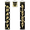 thumbnail image 2 of 3Pcs Happy Birthday Porch Banners Black and Gold Hanging Birthday Porch Sign Happy Birthday Yard Signs Welcome Banner Hanging Flag Couplet Door Union Hanging Flag for Happy Birthday Party, 2 of 9