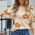thumbnail image 7 of Nmnitkp Sweaters for Women Soft and Comfortable Women Long Sleeve Large Round-Neck Button Down Sweater Striped/Solid Color/Flowers Ribbed Loose Knit Sweater Casual Relaxed Fit Pullover Jumper, 7 of 7
