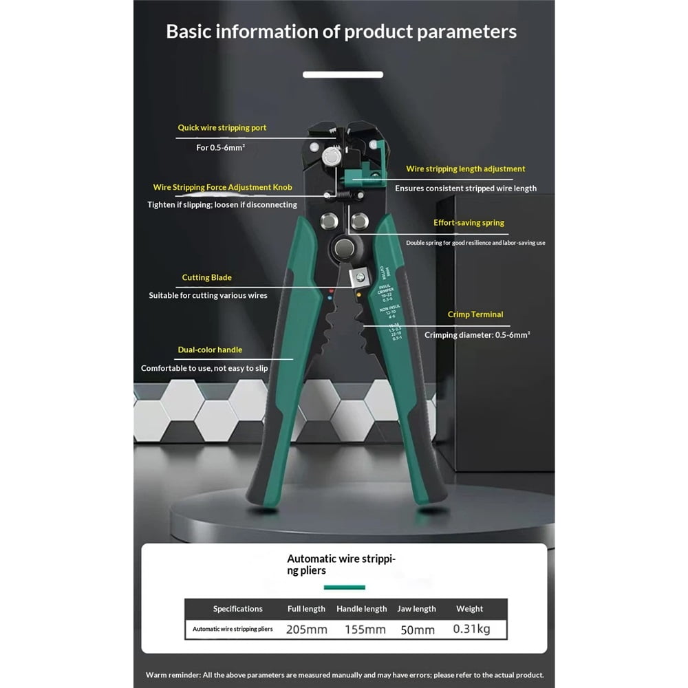 Automatic Wire Stripper Tool | Self-Adjusting 3-in-1 Wire Stripper, Cutter & Crimper | Ergonomic Professional Tool