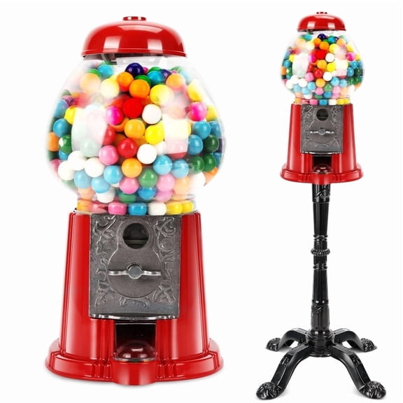 15-inch Commercial Red Gumball Machine with Stand, Vintage Key-Operated Candy Dispenser, Durable Metal & Glass for Halloween & Christmas