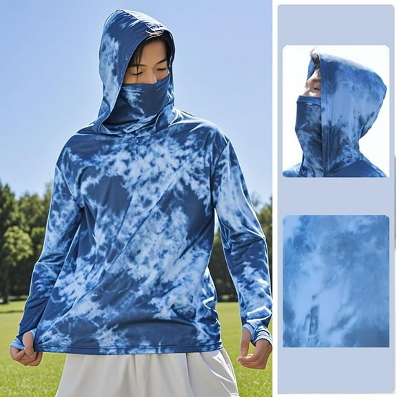 Nmnitkp UPF 50 Long Sleeve Men Hoodie Cool & Breathable Sun Protection Shirts for Men Performance Fishing Hoodie with Face Mask Sunblock Shirt Hooded Long Sleeve
