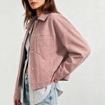 thumbnail image 4 of vdgthytj Jackets for Women Snap Button Lapel Collar Long Sleeve Cropped Fashion Fall Casual Outerwear with Chest Pockets(X-Large,Pink), 4 of 8