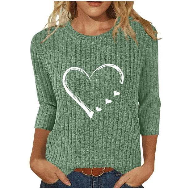HongQid 3/4 Length Sleeve Womens Dressy Casual Tops Round Neck Tunic Shirts Summer Spring Fall Clothes