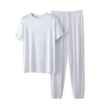 thumbnail image 2 of PNTUTB Men's Casual Loose Solid Color Crew Neck Short Sleeve T Shirt with Elastic Waist Drawstring and Cuffed Leg Pants Set, 2 of 6