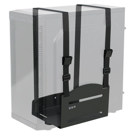 VIVO Black Universal PC Wall Mount - Adjustable Steel Bracket | Computer Case Open Frame Strap Holder