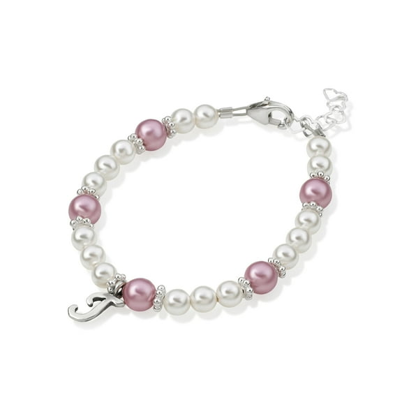 Personalized White & Rose Pearl Script Initial Bracelet | Luxury Child Bracelet Gift (B110)