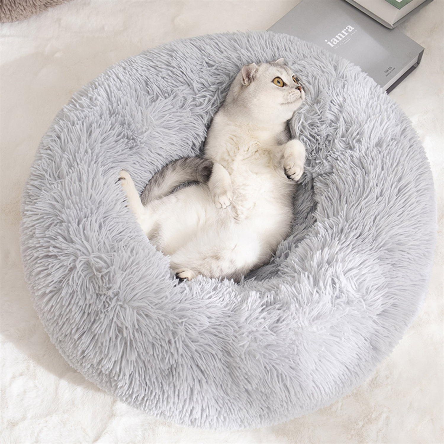 Nisrada 20-Inch Calming Donut Dog Bed, Gray photo 7