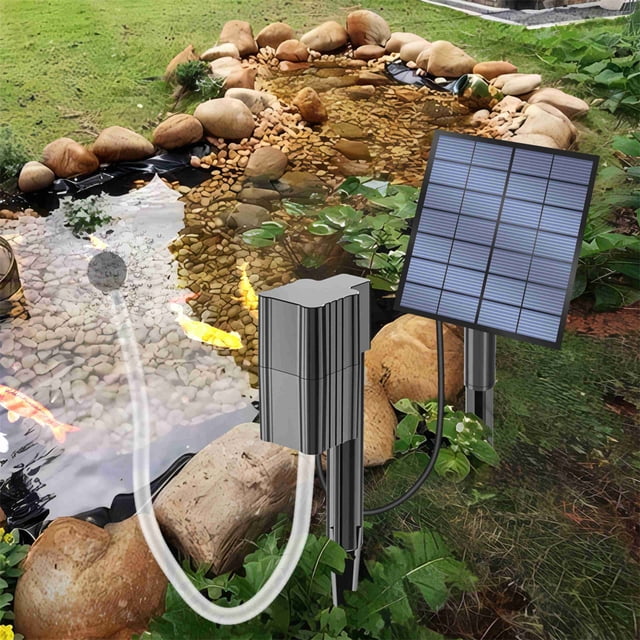 Kit de bomba de aireación solar para estanque con piedras de aire y mangueras - Oxigenador para pecera, estanque de jardín, sistema de aireación - no se necesita batería