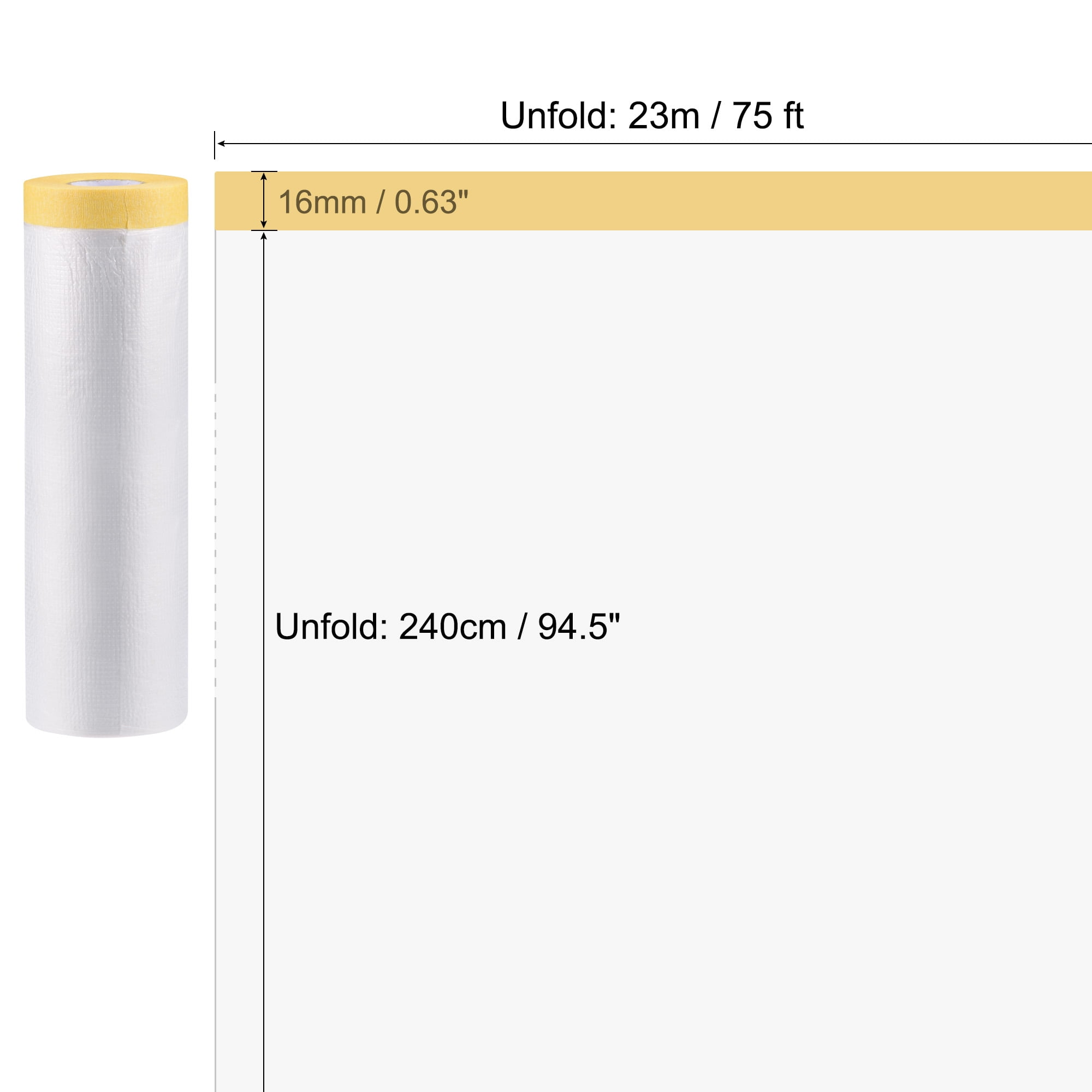 Unique Bargains Pre-Taped Masking Film with Low-Tack Painters' Tapes 94.5 in x 75 Ft