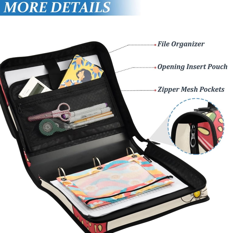 ALAZA Zipper Binder Strawberry and Floral 3 Ring Trapper Keeper