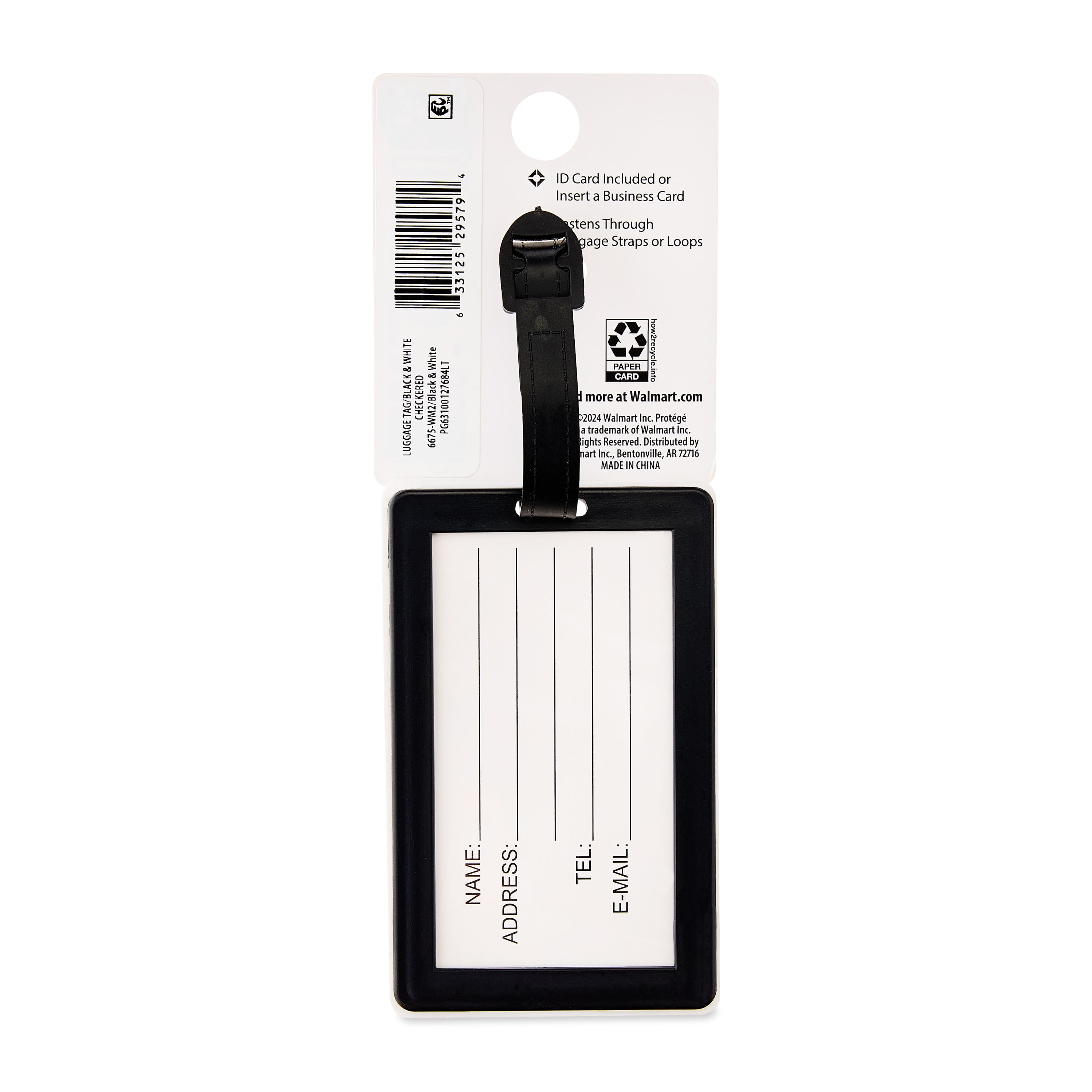 Protege Black and White Checkerboard Luggage Tag Durable PVC