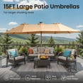 thumbnail image 2 of Ovios 15ft Solar LED Patio Umbrellas Double-Sided Outdoor Umbrella with 156 Colorful LED Lights Large Poolside Umbrella with Base, Tan, 2 of 11