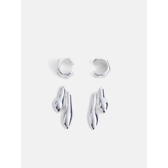 Scoop Women’s Silver Tone Sculpted Ear Cuffs and Drop Earrings, 2 Pairs