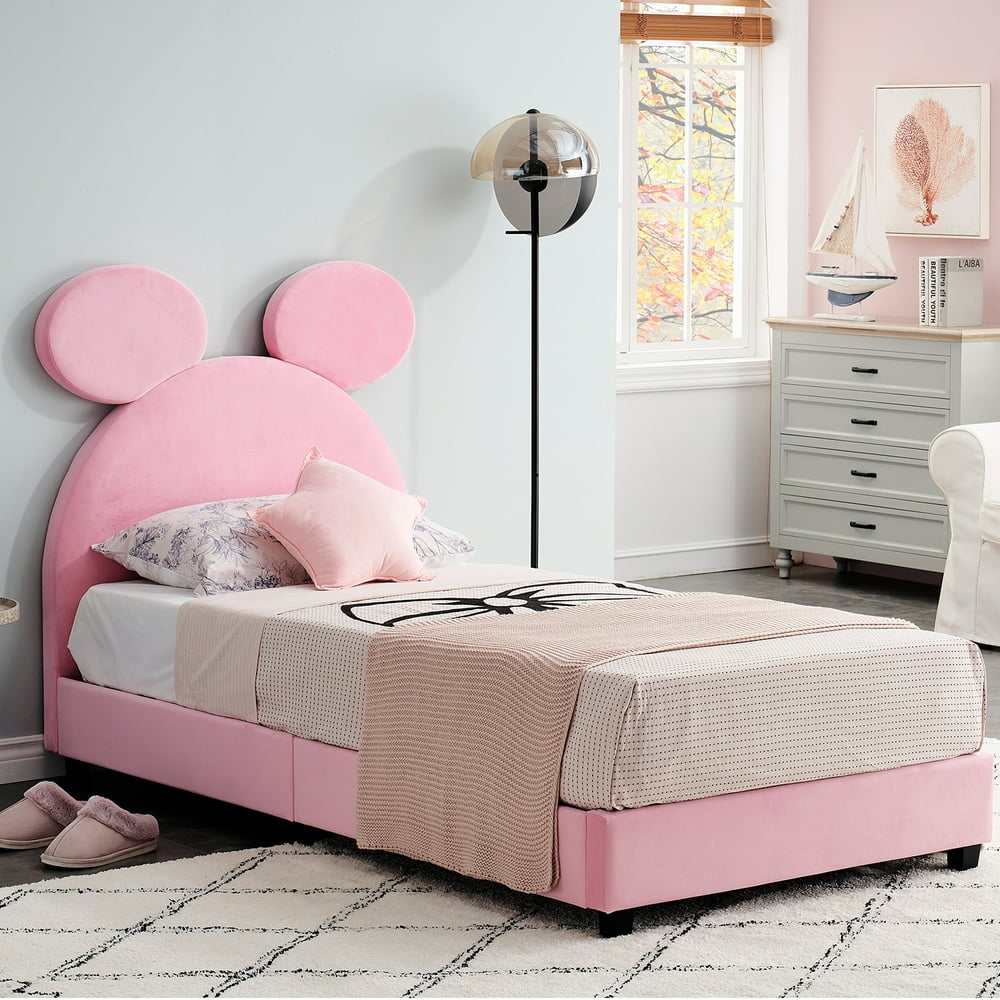 VECELO Kids Children Upholstered Bed Frame, Panda Shape, Twin Size
