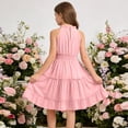 thumbnail image 3 of Lutiedan Girls Halter Neck Dress Sleeveless Ruffle Hem A-line Dress Knee Length Summer Elegant Swing Pleated Dress 5-14 Years, 3 of 7