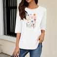 thumbnail image 5 of Charella Women's Floral Printed Tops Flower Graphic Tee Casual Crew Neck 3/4 Sleeve Shirts Loose Fit Clothes (S, White 2), 5 of 6