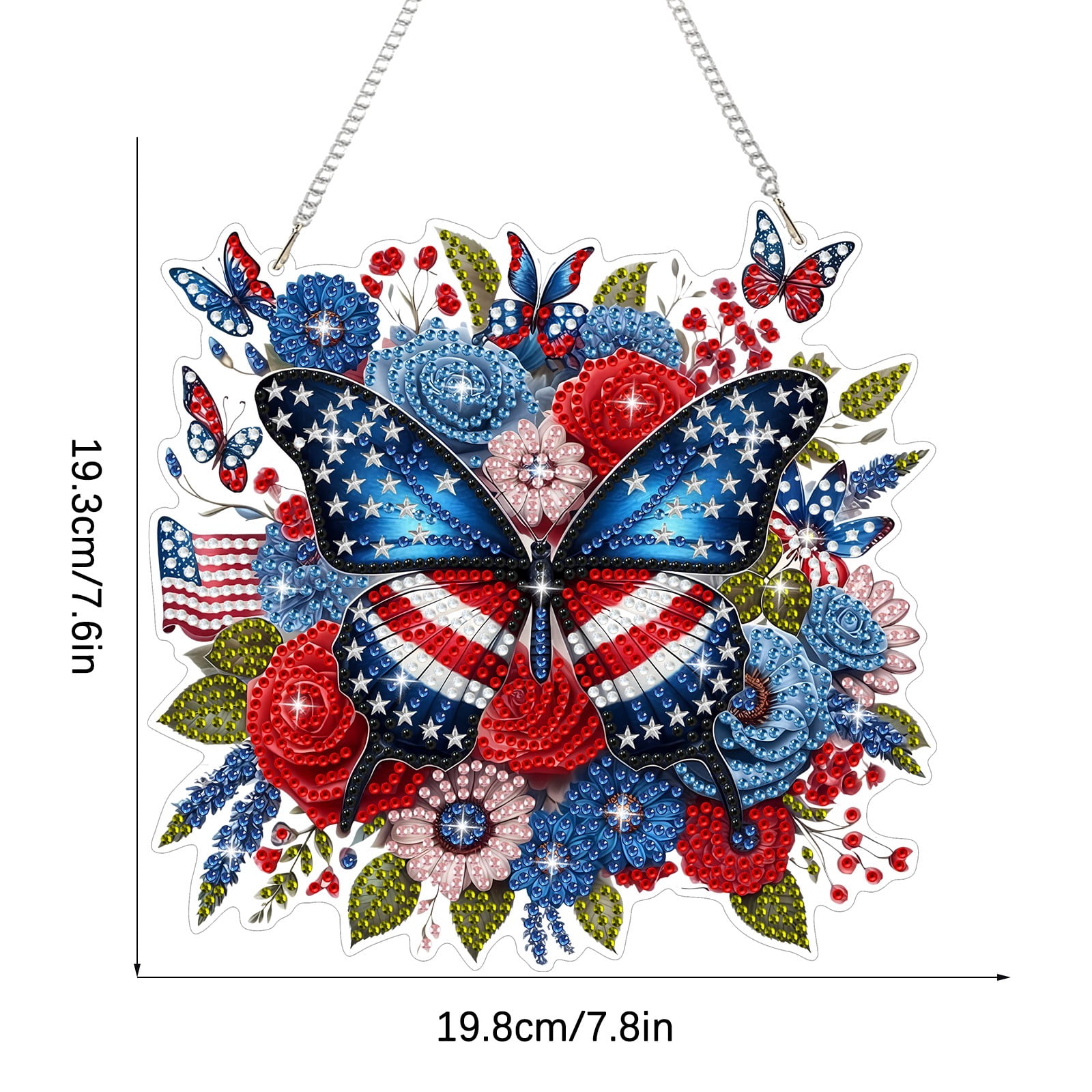 FLOPESN  DIY Diamond Art Kits, American Independence Day USA Butterfly Style, 8.27*8.27in Diamond Painting Pendant, Creative Design Wall Decor