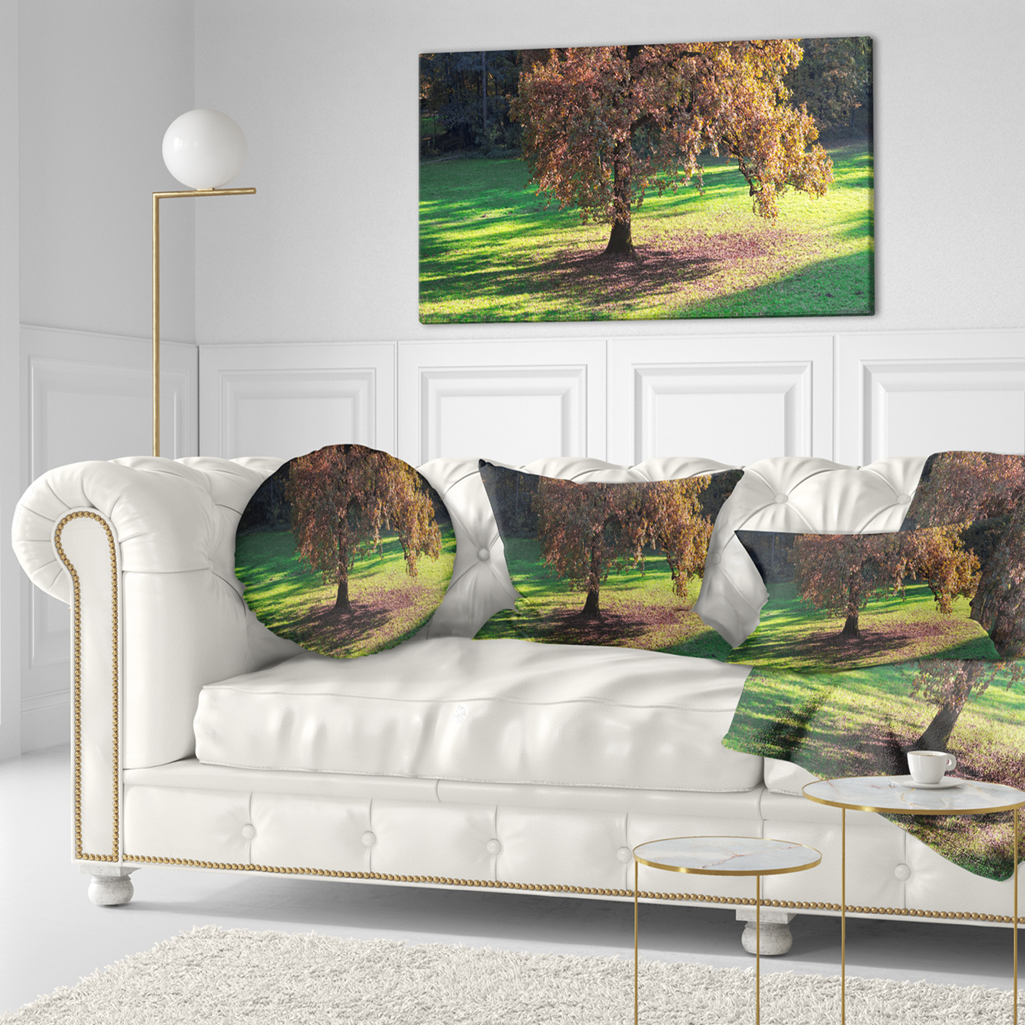 Designart Lonely Beautiful Autumn Tree - Landscape Printed Throw Pillow - 12x20