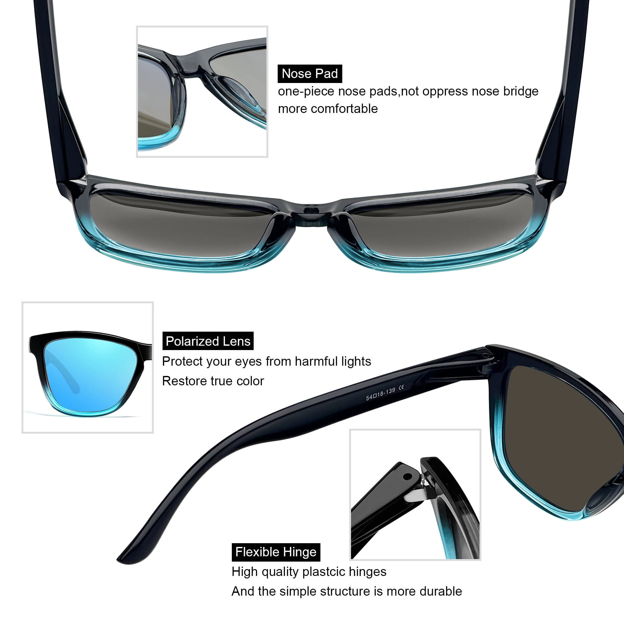 Joopin Square Polarized Sunglasses for Men Women, Lightweight Rectangle  UV400 Mirrored Sport Sun Glasses (Ice Blue) 