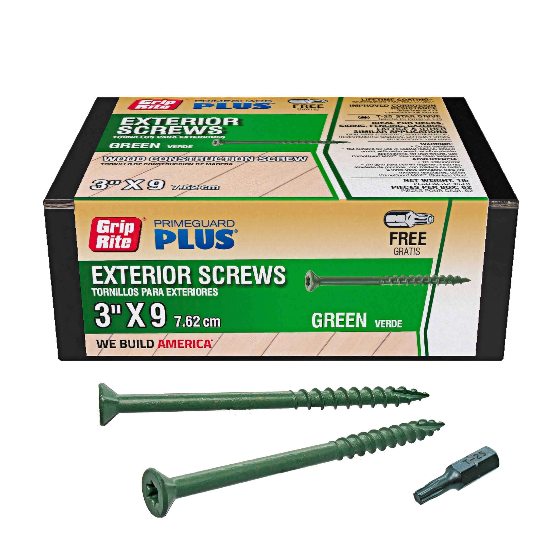 (2 pack) Grip-Rite PrimeGuard Plus #9 x 3 in. Green Wood to Wood Deck Screw 1lb.