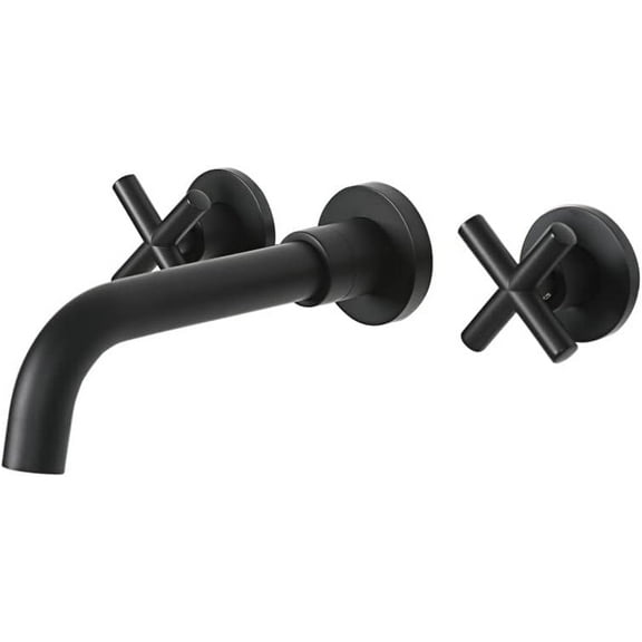 ROLTIN Bathroom Basin Tap Black, Double Handle Wall Mount Basin Mixer Taps Concealed Brass Bathroom Sink Faucet